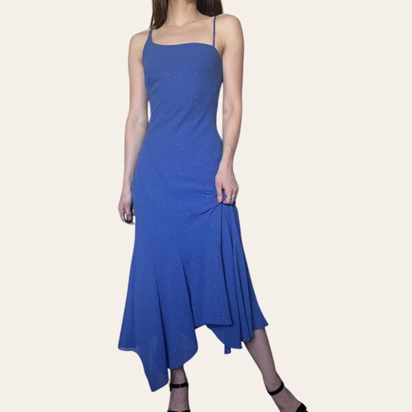 90s/y2k vintage Masquerade blue sparkly backless asymmetric formal fairy dress - Picture 6 of 6